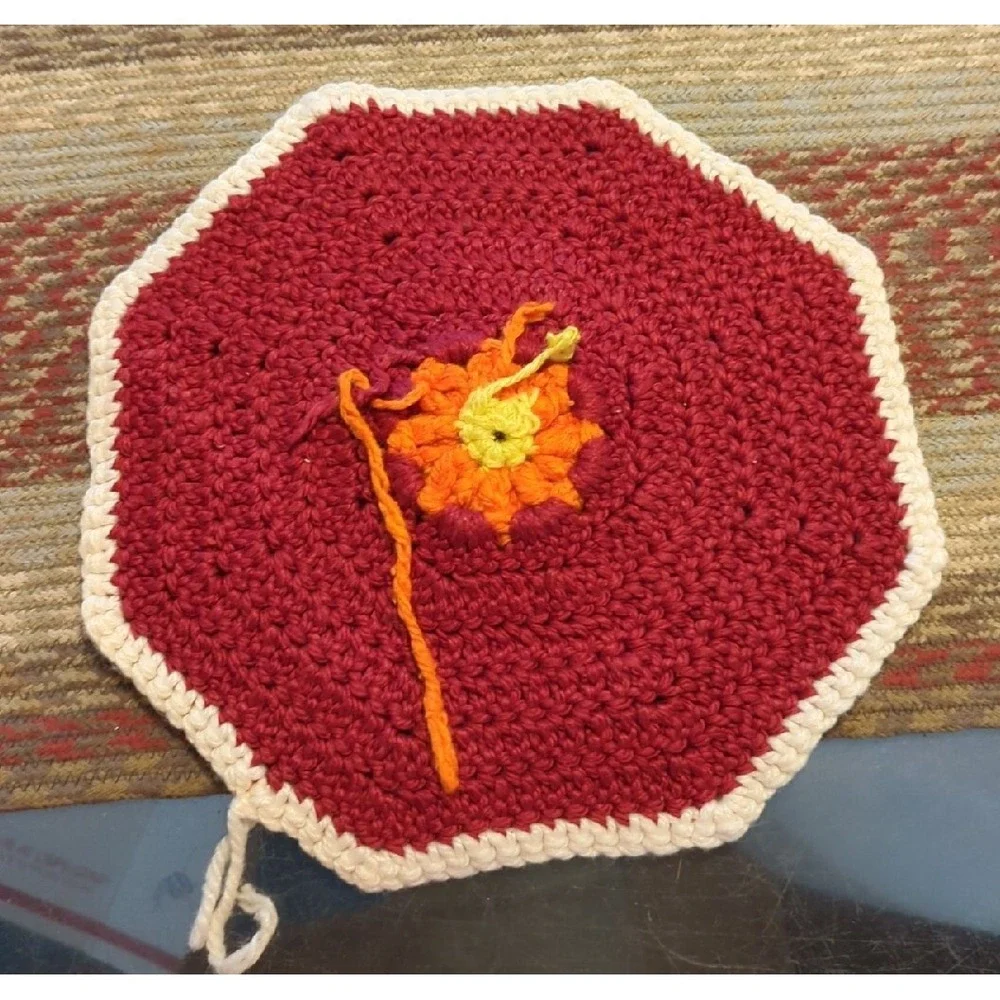 Vintage Crochet Tabletop Colorful Counter Doile Trivet Handmade By Granny